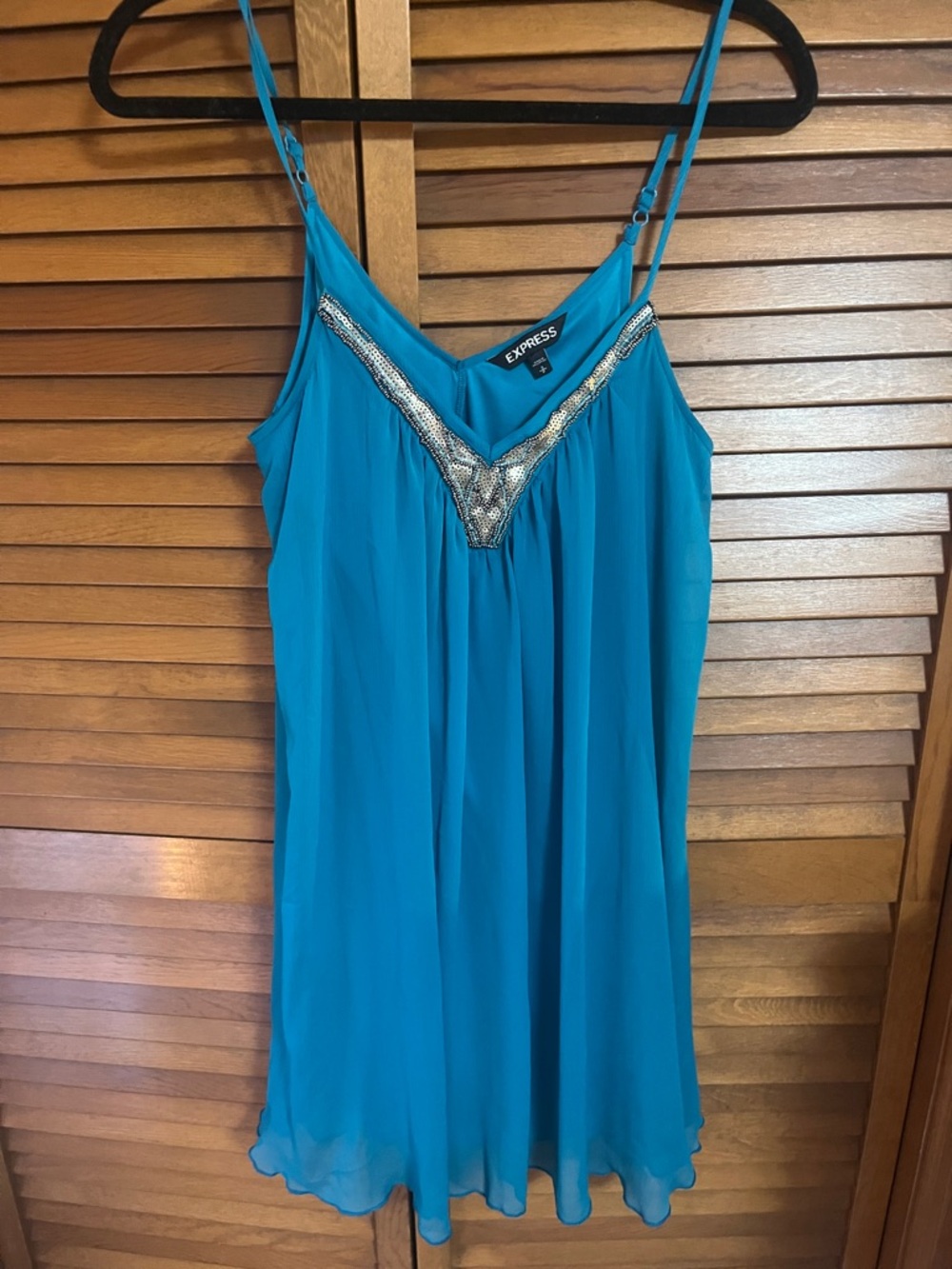 Express Teal Beaded V-Neck this strap short dress size small
